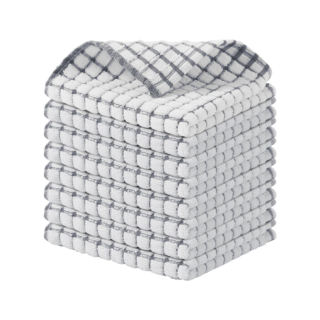 Kitinjoy Cotton 8 Pack Terry Kitchen Dish Cloths, Grey | 12 x 12 Inches Super Soft and Absorbent Dish Rags, Quick Drying Dish towels for Washing Dishes