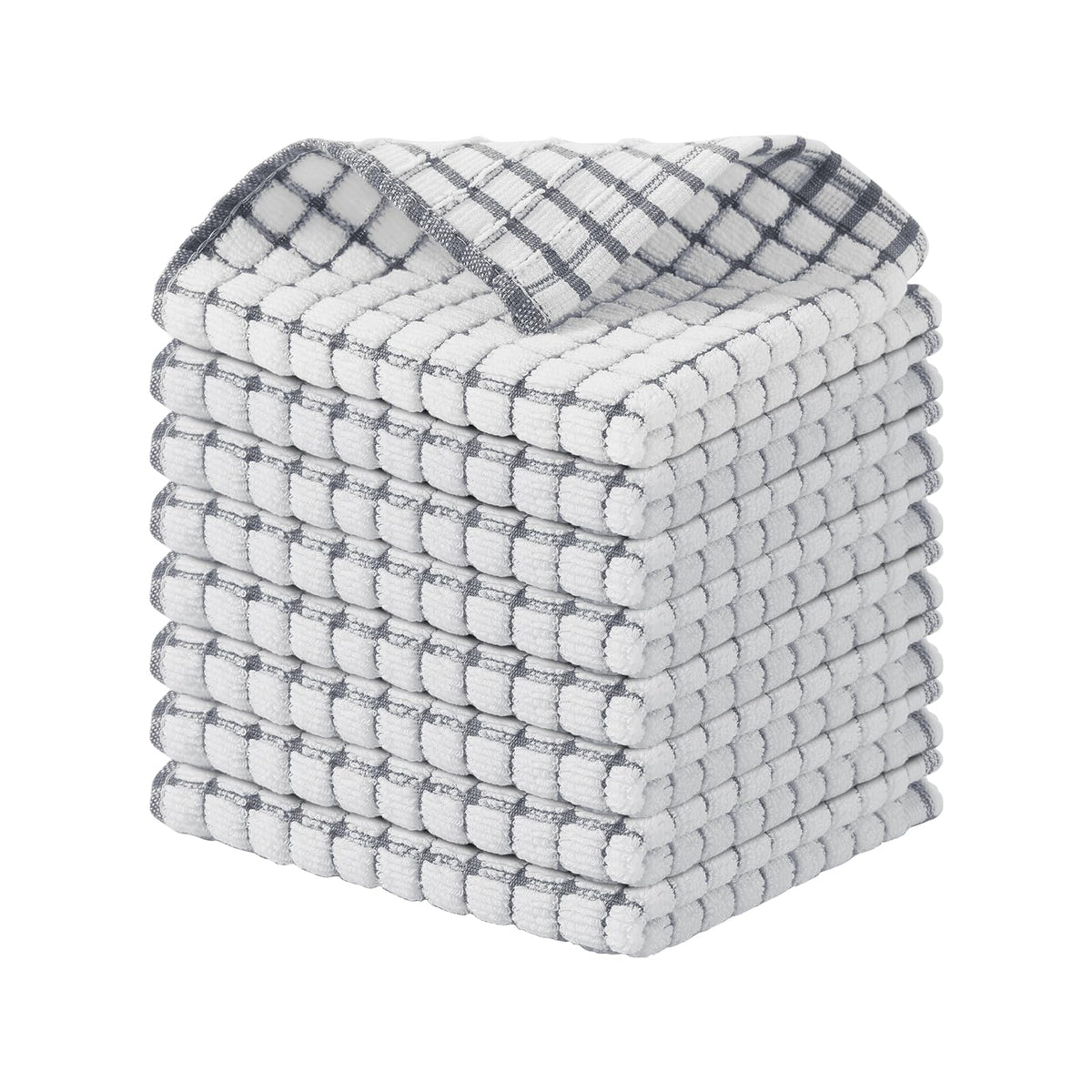 Kitinjoy Cotton 8 Pack Terry Kitchen Dish Cloths, Grey | 12 x 12 Inches Super Soft and Absorbent Dish Rags, Quick Drying Dish towels for Washing Dishes