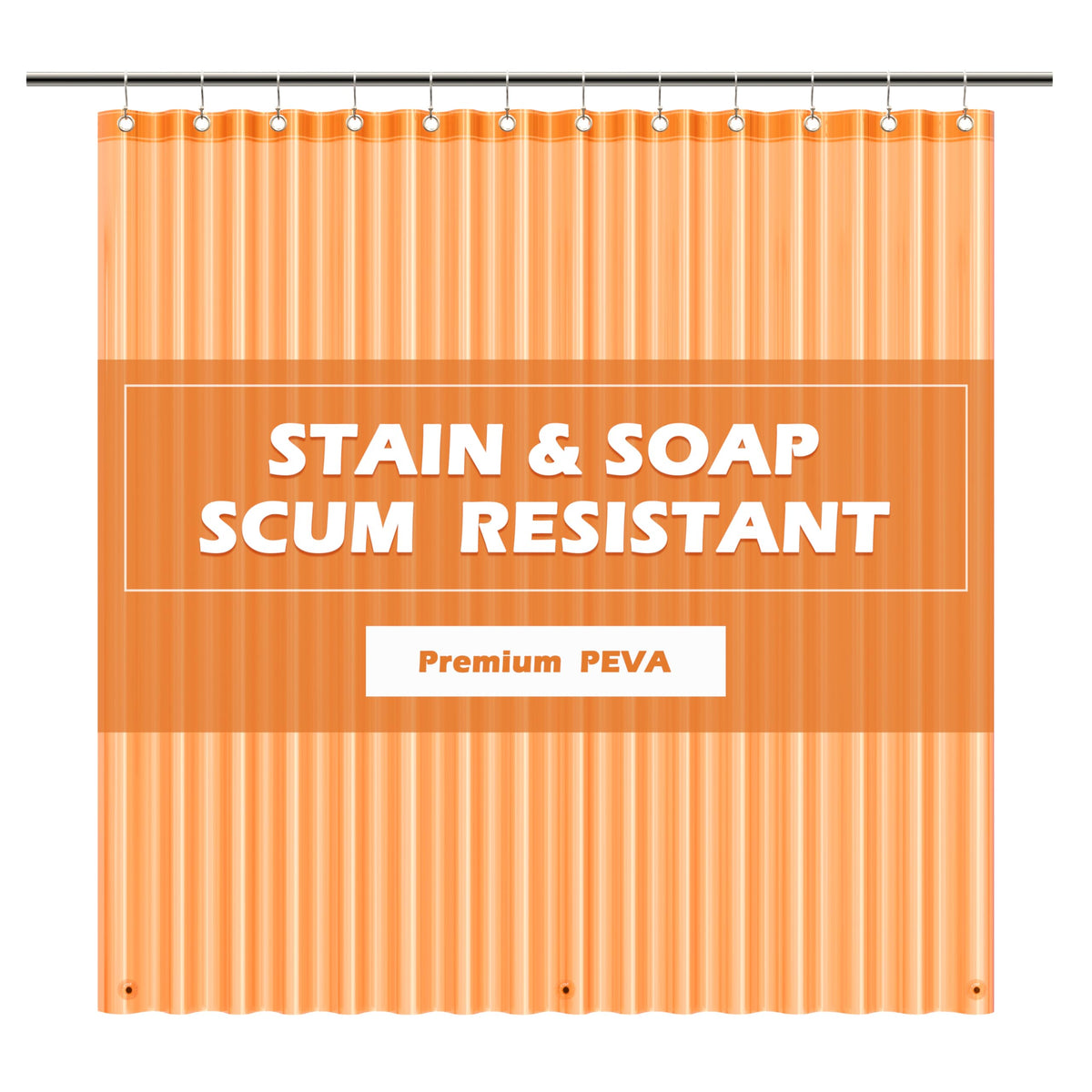 EHZNZIE Orange Shower Curtain Liner 72x72, PEVA Waterproof Bath Curtain, No Chemical Smell, 3 Weighted Magnets, Durable with Rustproof Metal Grommets