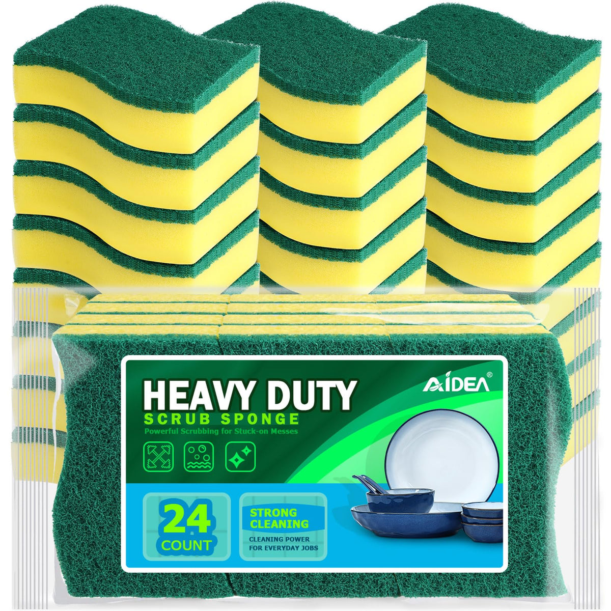 AIDEA Sponges Kitchen, 24 PK Heavy Duty Dish Sponges Kitchen, Scrub Sponges | Sponges for Cleaning Stink-Free, Reusable Cleaning Dish Scrubber Sponges for Home/ kitchen/ Restaurant/ Household Cleaning