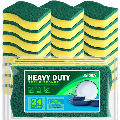 AIDEA Sponges Kitchen, 24 PK Heavy Duty Dish Sponges Kitchen, Scrub Sponges | Sponges for Cleaning Stink-Free, Reusable Cleaning Dish Scrubber Sponges for Home/ kitchen/ Restaurant/ Household Cleaning