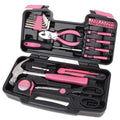 Apollo Tools 39 Piece General Household Tool Set, Pink DT9706P | Toolbox Storage Case with Essential Hand Tools for Everyday Home Repairs, DIY and Crafts. Pink Ribbon