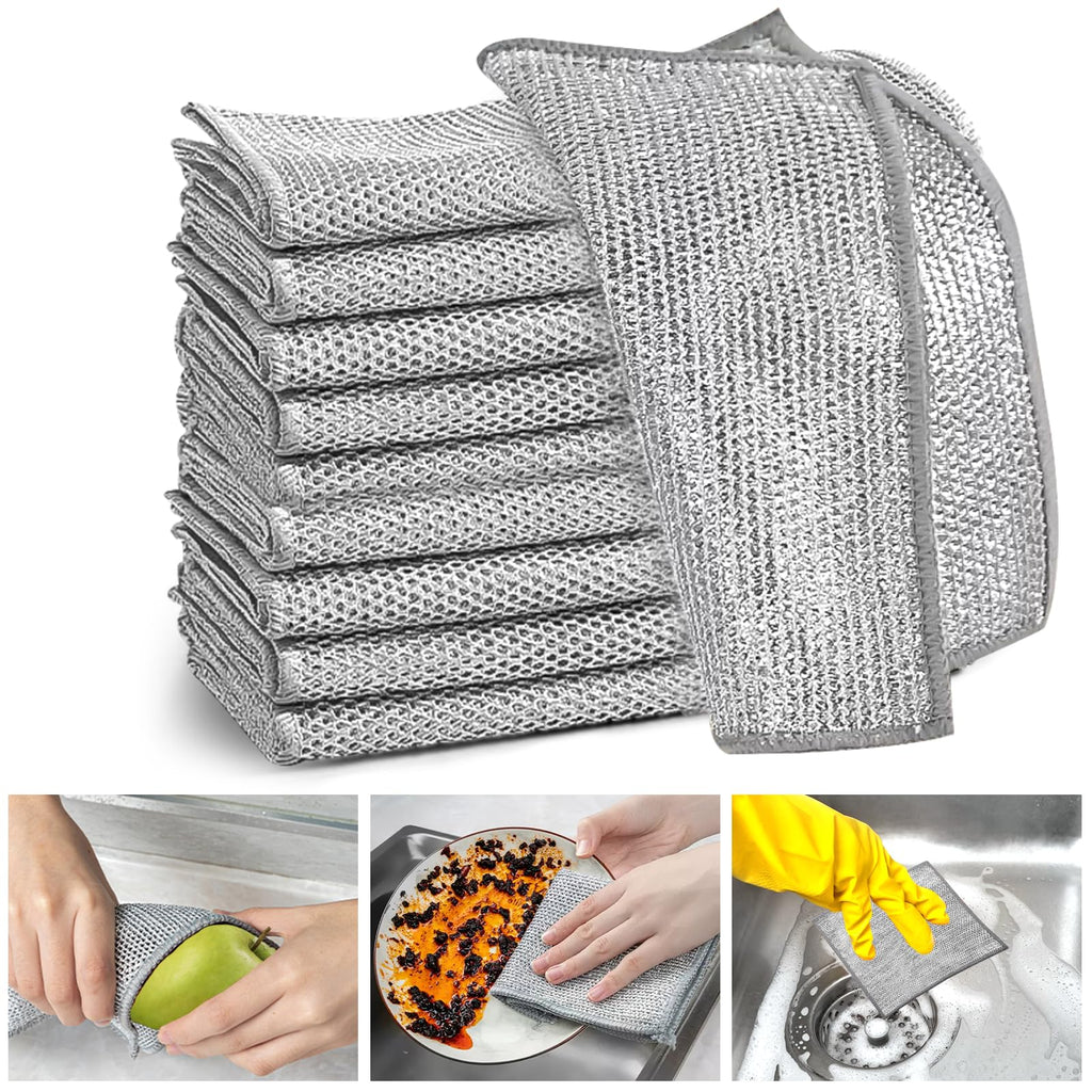 XANGNIER Non Scratch Wire Dishcloth,Wire Dishwashing Rags,8 * 8 in,8 Pcs | Multipurpose Steel Wool Cleaning Cloths,Multi Purpose Metal Mesh Miracle Cleaning Cloths for Kitchen,Dishes,Sink,wet &amp; dry
