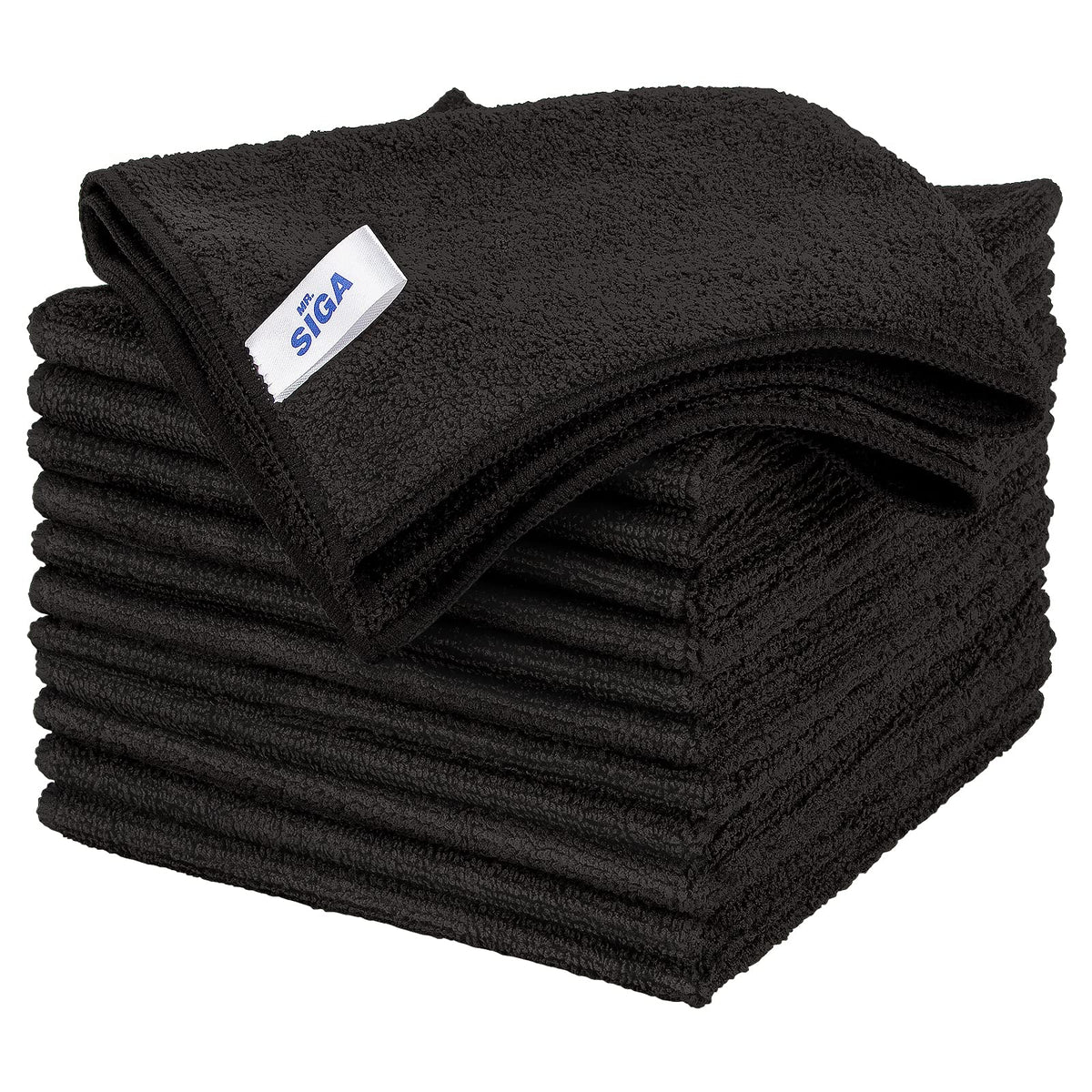 MR.SIGA Microfiber Cleaning Cloths, Streak Free Microfiber Towels, 12 Pack | All-purpose microfiber cloths, ultra absorbent, reusable household cleaning towels, Black, 32 x 32 cm(12.6 x 12.6 inch)