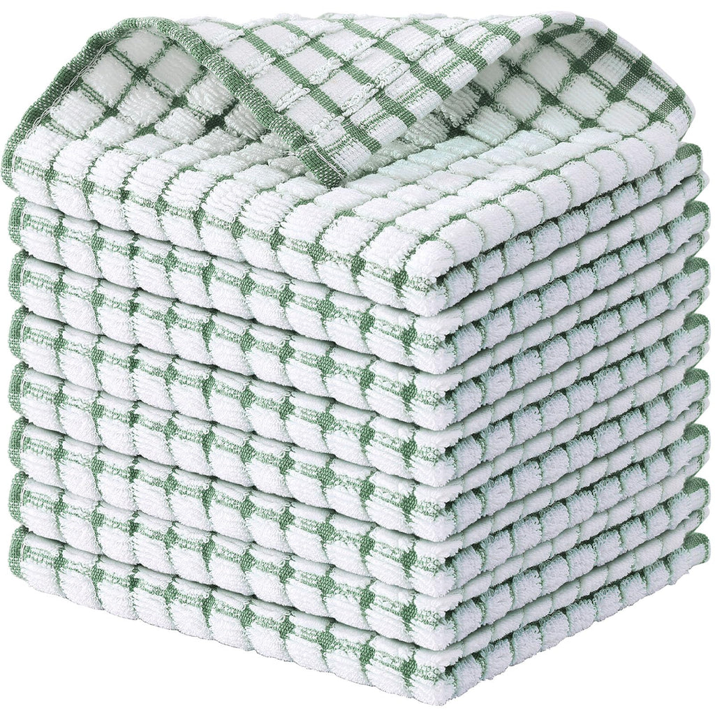 Kitinjoy Cotton 8 Pack Terry Kitchen Dish Cloths, Grass Green | 12 x 12 Inches Super Soft and Absorbent Dish Rags, Quick Drying Dish towels for Washing Dishes