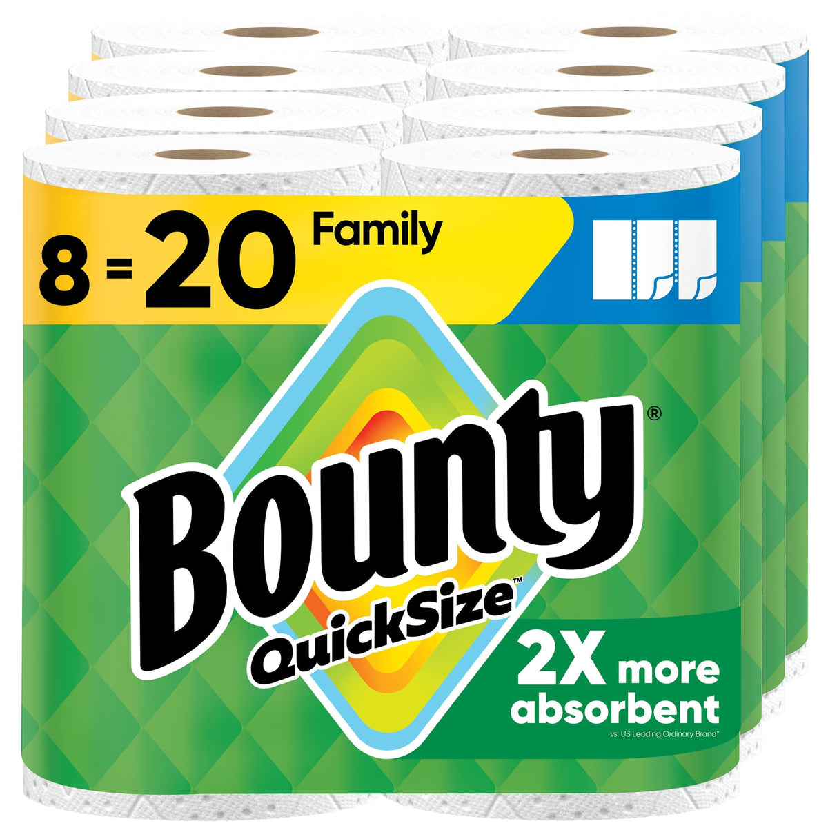 Bounty Quick Size Paper Towels, White, 8 Family Rolls