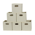 Fabric Storage Bins 6 Piece Set, Strong Poly-Woven Fabric, Sturdy Chipboard Sides, Grommet Front Handle, Stackable and Foldable, Classic Design, Cream