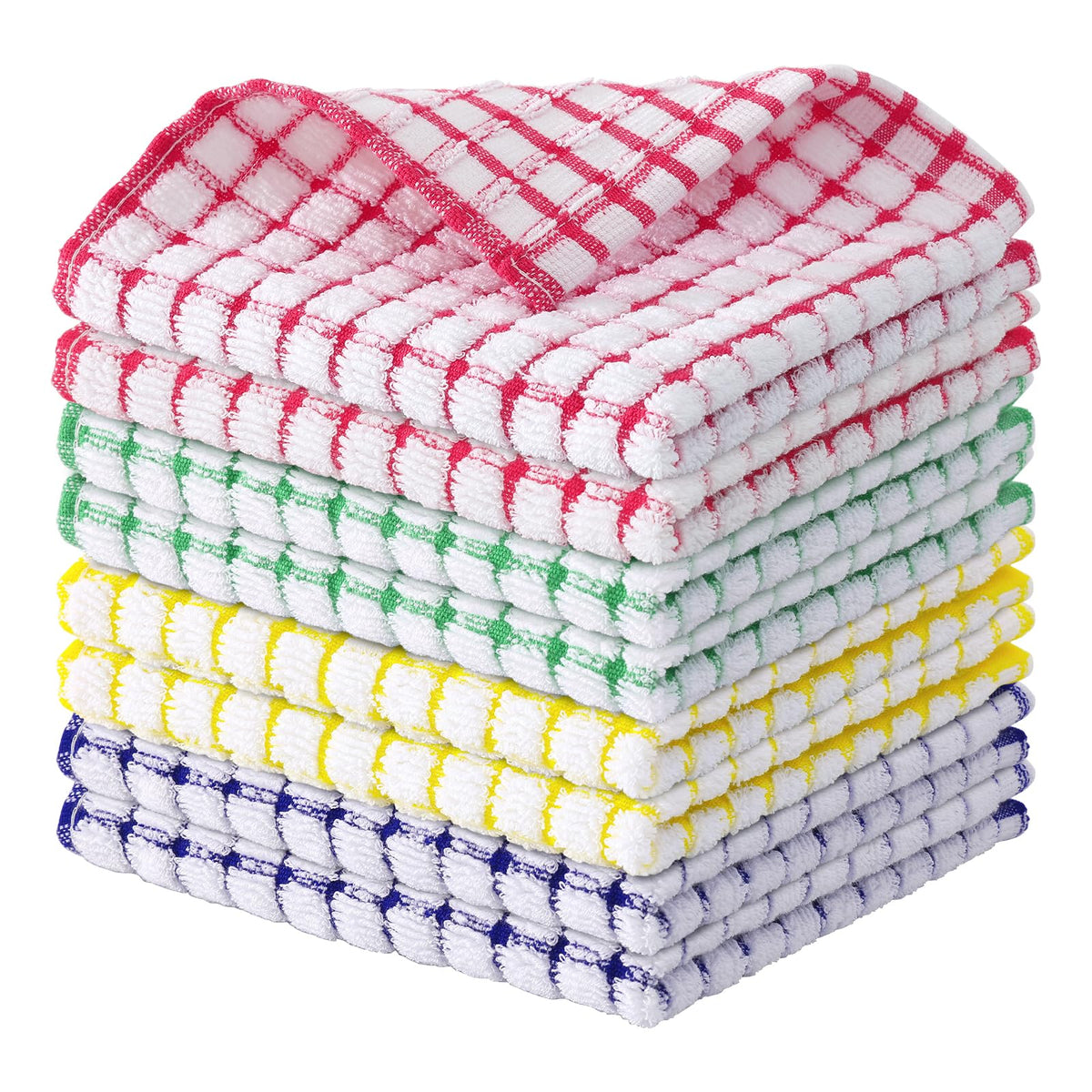 Kitinjoy Cotton 8 Pack Terry Kitchen Dish Cloths, Mixed Color | 12 x 12 Inches Super Soft and Absorbent Dish Rags, Quick Drying Dish Towels for Washing Dishes