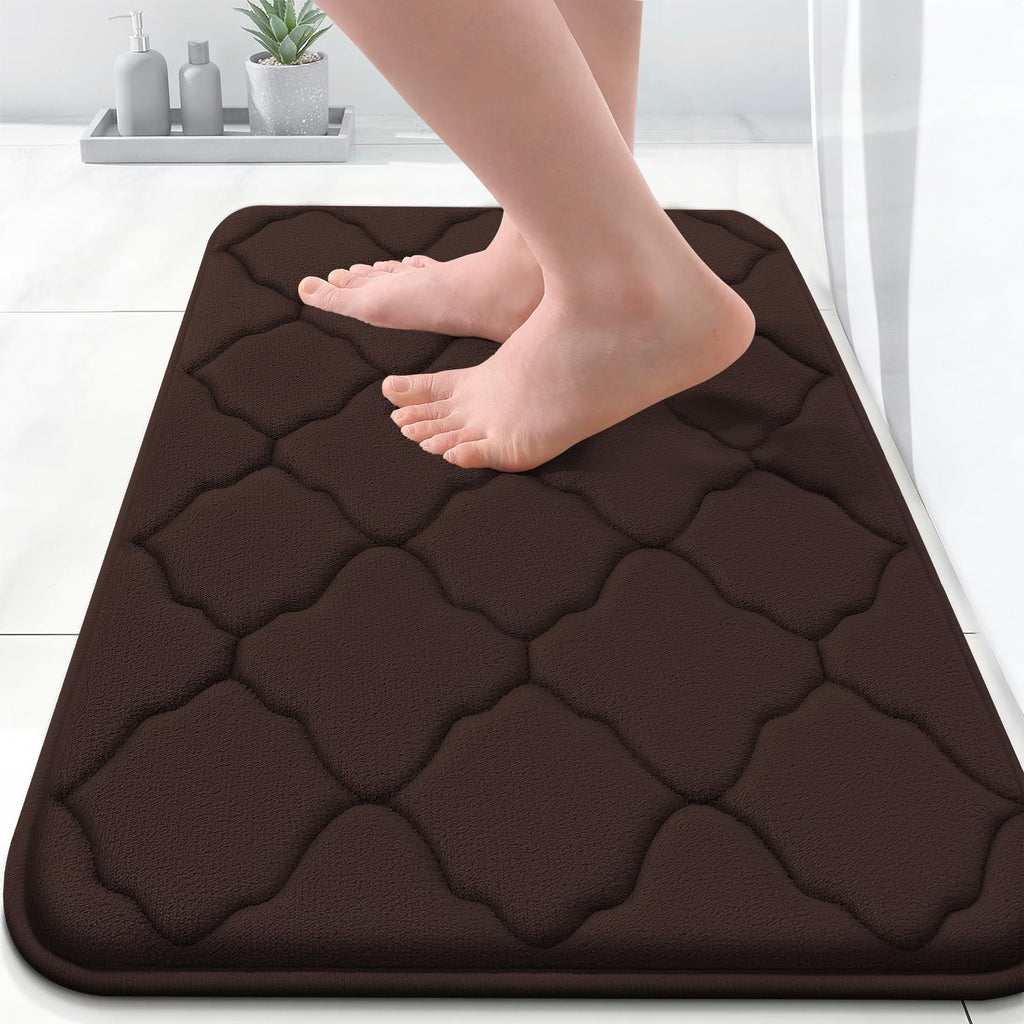 OLANLY Memory Foam Bath Mat Rug 24x16, Ultra Soft Bathroom Rugs, Brown | Thick Absorbent Carpet, Non-Slip Backing, Machine Washable, for Bathroom Floor, Tub, Shower and Home Decor Accessories
