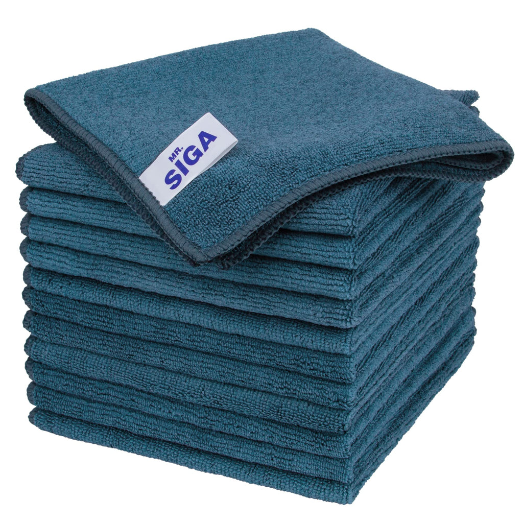 MR.SIGA Microfiber Cleaning Cloths, Streak Free Microfiber Towels, 12 Pack | All-purpose microfiber cloths, ultra absorbent, reusable household cleaning towels, Light Teal, 32 x 32 cm(12.6 x 12.6 inch)