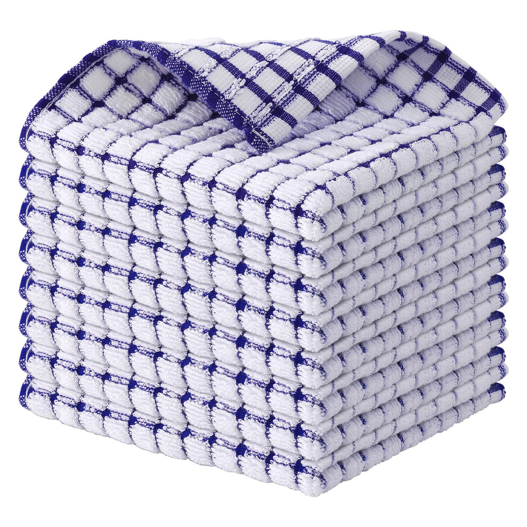 Kitinjoy Cotton 8 Pack Terry Kitchen Dish Cloths, Blue | 12 x 12 Inches Super Soft and Absorbent Dish Rags, Quick Drying Dish towels for Washing Dishes