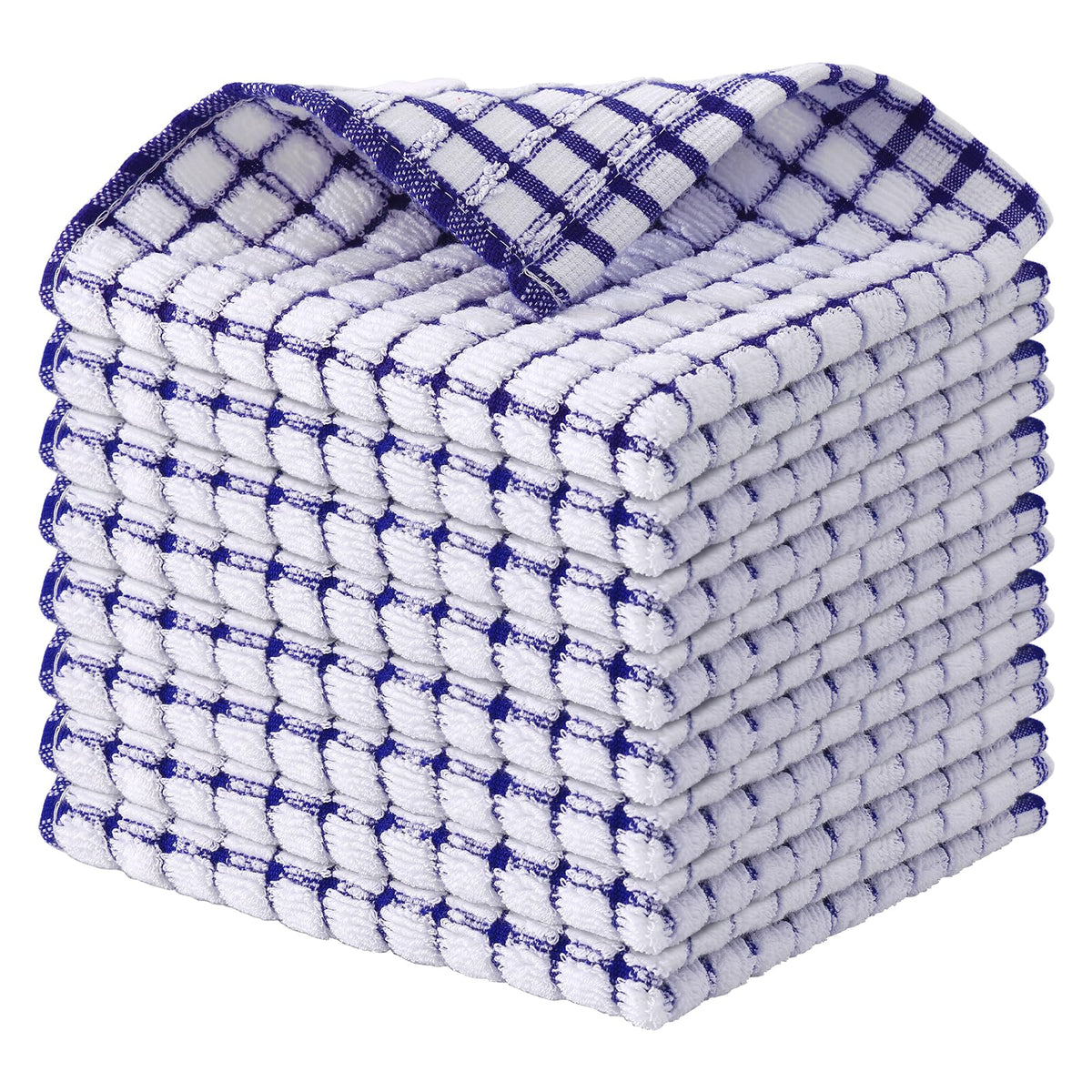 Kitinjoy Cotton 8 Pack Terry Kitchen Dish Cloths, Blue | 12 x 12 Inches Super Soft and Absorbent Dish Rags, Quick Drying Dish towels for Washing Dishes