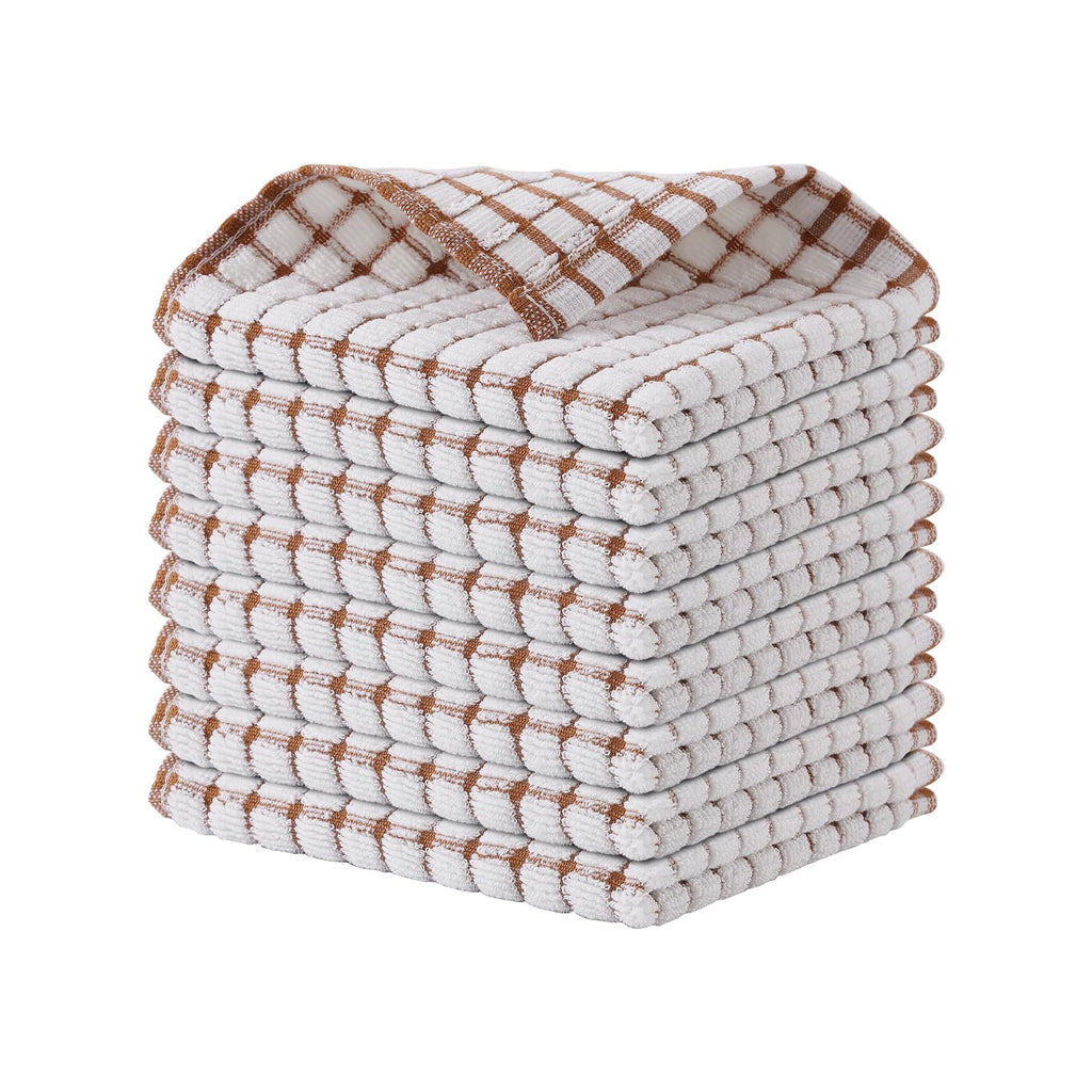 Kitinjoy Cotton 8 Pack Terry Kitchen Dish Cloths, Brown | 12 x 12 Inches Super Soft and Absorbent Dish Rags, Quick Drying Dish towels for Washing Dishes