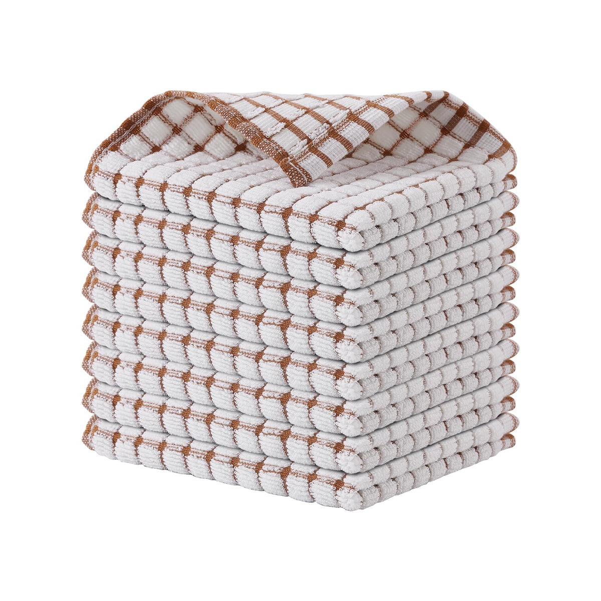 Kitinjoy Cotton 8 Pack Terry Kitchen Dish Cloths, Brown | 12 x 12 Inches Super Soft and Absorbent Dish Rags, Quick Drying Dish towels for Washing Dishes