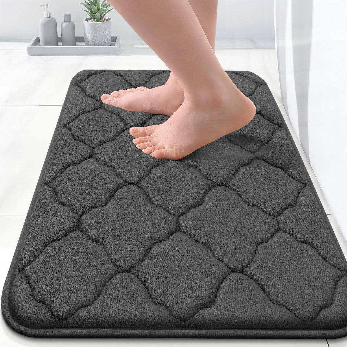 OLANLY Memory Foam Bath Mat Rug 24x16, Ultra Soft Bathroom Rugs, Black | Thick Absorbent Carpet, Non-Slip Backing, Machine Washable, for Bathroom Floor, Tub, Shower and Home Decor Accessories