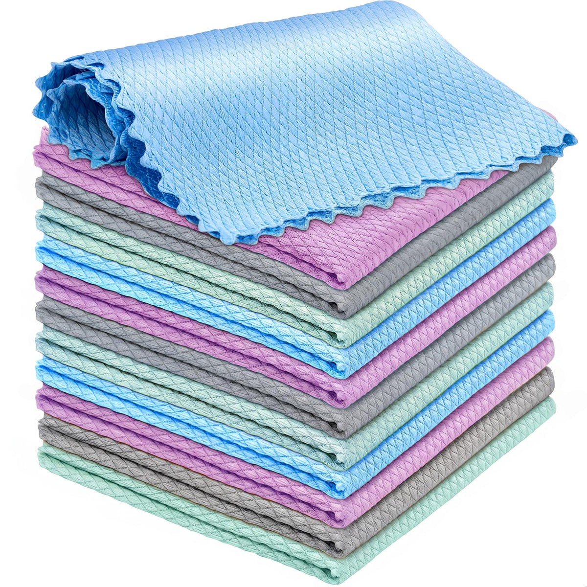 Niveaya 12 Pack Reusable Fish Scale Cloth, Microfiber Glass Cleaning Cloth | Quick Drying Polishing Cloth, Streak Free Lint Free Cleaning Rags for Glass Kitchen Window , Nano Cloth Magic Cleaning Towels