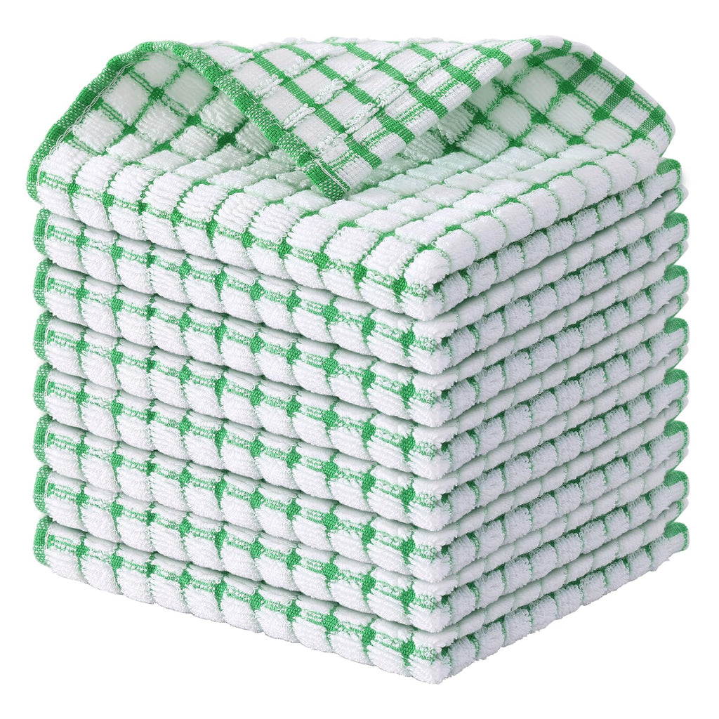 Kitinjoy Cotton 8 Pack Terry Kitchen Dish Cloths, Green | 12 x 12 Inches Super Soft and Absorbent Dish Rags, Quick Drying Dish towels for Washing Dishes
