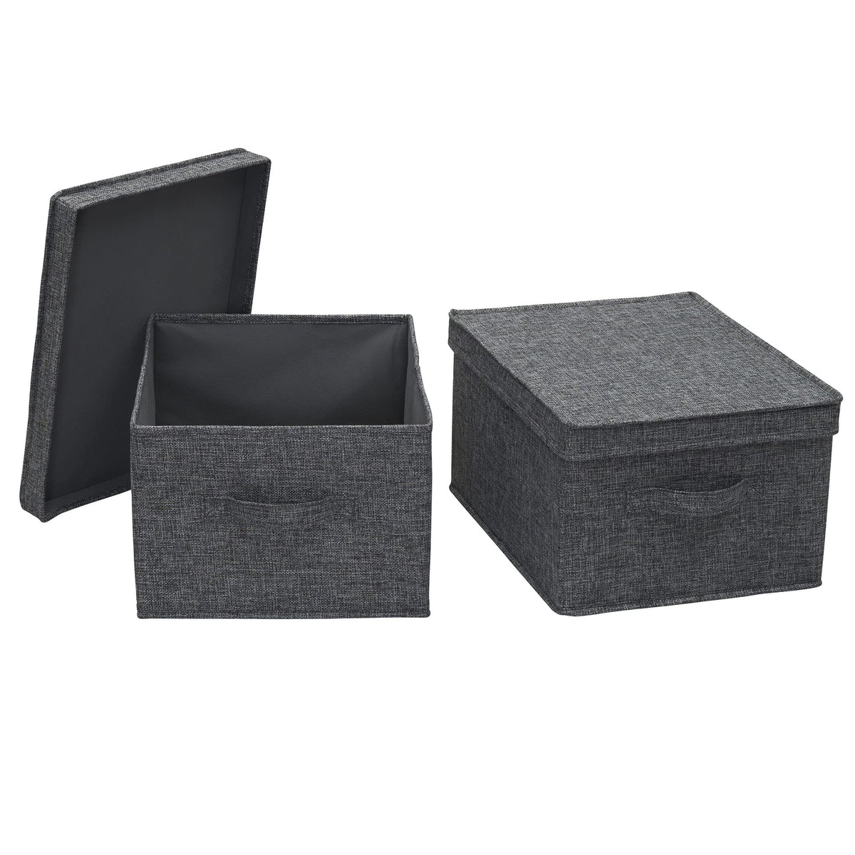 Household Essentials Large Storage Box with Lid in Breathable Canvas and Convenient Handle, Graphite Grey, Set of 2