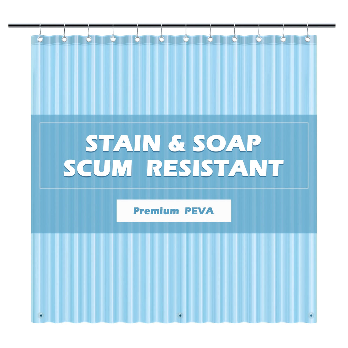 EHZNZIE Clear Blue Shower Curtain Liner 72x72, PEVA Waterproof Bath Curtain, No Chemical Smell, 3 Weighted Magnets, Durable with Rustproof Metal Grommets