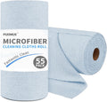 Puomue 55 Pack Microfiber Cleaning Cloth Roll, Tear Away Reusable Paper Towels, 11" x 9", Ultra Absorbent &amp; Lint Free Microfiber Cloth for Cleaning Cars, Kitchen, Window, Home and Shop, Light Blue
