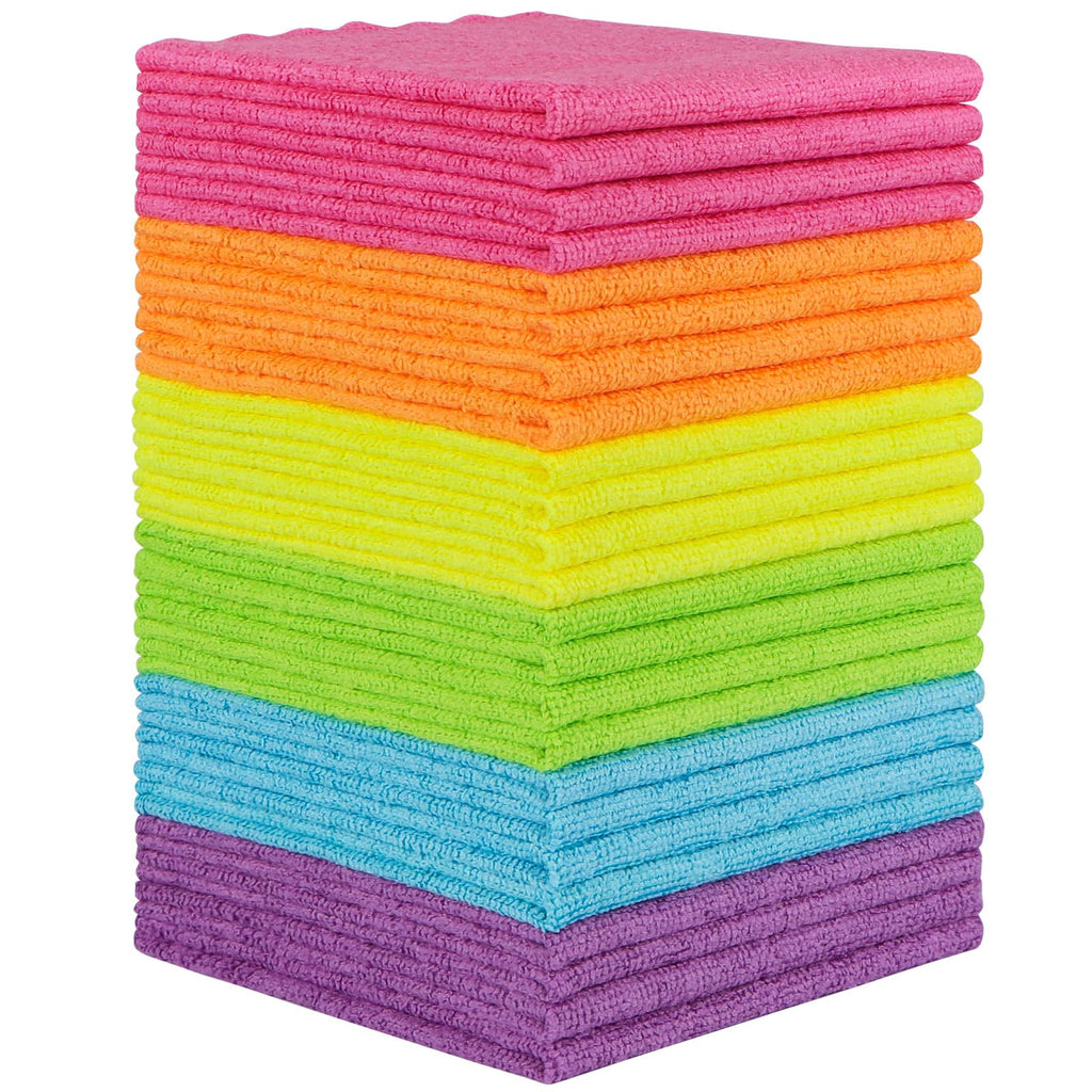Orighty Microfiber Cleaning Cloth - 24 Pack, Cleaning Rags 12x11 inch | Highly Absorbent Household Cleaning Supplies, Reusable Microfiber Towels Lint Free Cloths for House, Kitchen, Car Care