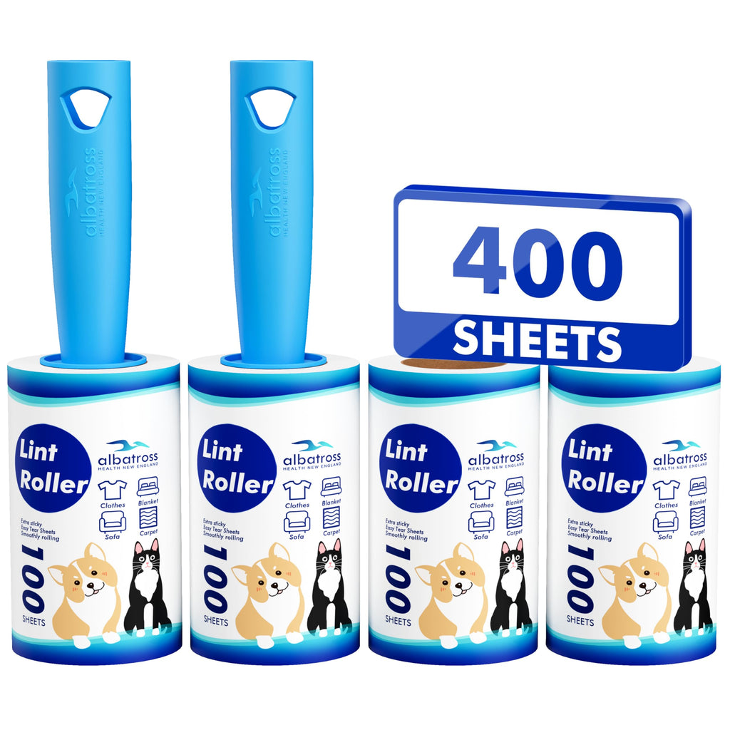 400 Sheets Lint Rollers for Pet Hair Extra Sticky, 2 Handles, 4 Rollers | Easy to Peel, Home Cleaning, Lint Remover for Clothes, Furniture, Couch, Car Seats, Designed for Pet Owners