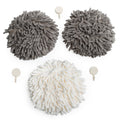 JJ KENT Fluffy Puffins Microfiber Puff Hand Towels &amp; Hooks, 3 Pack, Gray | Ball hand towel, hand drying puff, use in bathrooms and kitchens, dry hands, dishes and countertops, soft texture, reusable