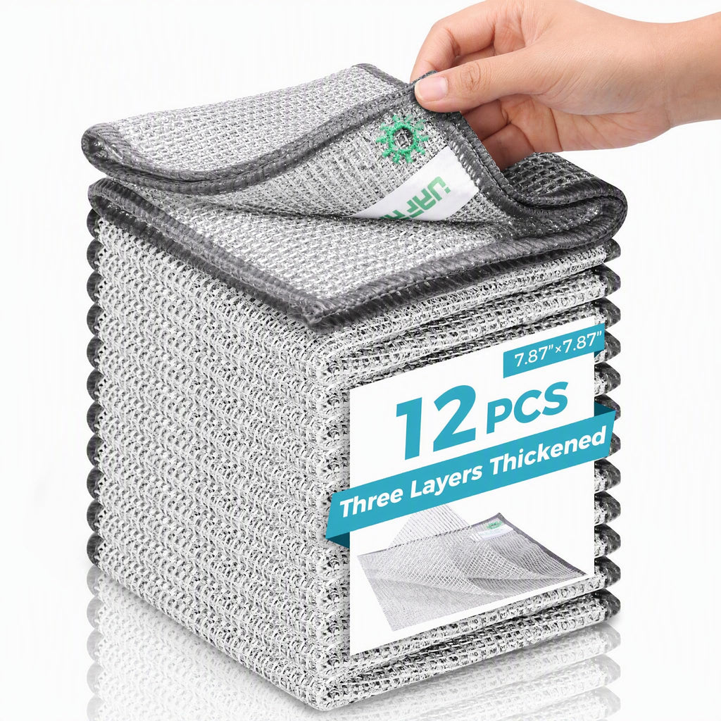 12pcs Upgrade 3-Layer Non-Scratch Steel Wool Dish Rags for Washing Dishs | Wet &amp; Dry Clening, Effortlessly Strips Stuck-on Grime, Great for Cookware, Sinks, Dishes and Stove tops 7.87“ x 7.87”