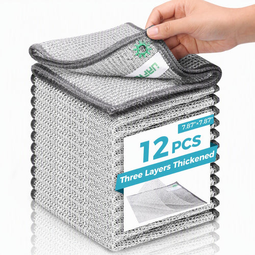 12pcs Upgrade 3-Layer Non-Scratch Steel Wool Dish Rags for Washing Dishs | Wet &amp; Dry Clening, Effortlessly Strips Stuck-on Grime, Great for Cookware, Sinks, Dishes and Stove tops 7.87“ x 7.87”